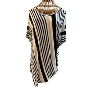 Allum white, black, tan tunic knit top.